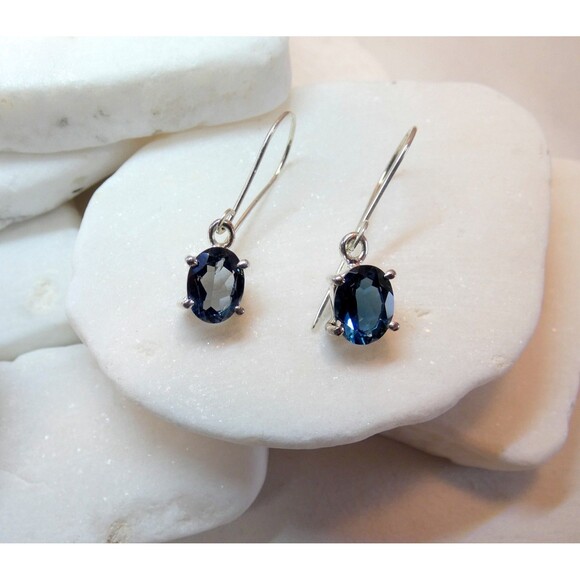 Natural London Blue Topaz Gemstone 925 Sterling Silver Handmade Earrings - Picture 3 of 7